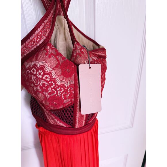 NWT Three Floor True Romance Bustier Midi Dress 4 Red Orange Formal Event Fall - Picture 5 of 10
